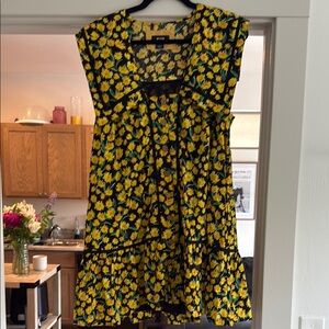 Anthropologie Maeve Black Dress with Yellow Floral Print